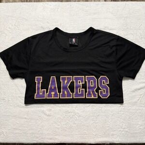 NBA Lakers Mesh Crop Top Jersey Womens M Black Los Angeles Basketball Shirt Y2K